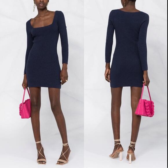 NWT Nanushka Leah square-neck knitted dress navy sz M - Picture 1 of 7